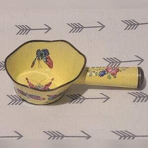 Vintage Decorative Chinese cloisonné enamel ladle or scoop. Yellow w/Butterflies